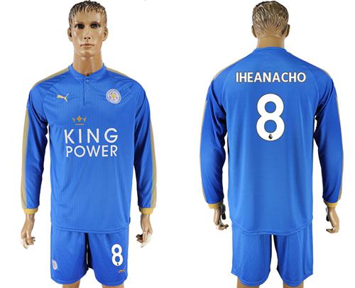 Leicester City #8 Iheanacho Home Long Sleeves Soccer Club Jersey - Click Image to Close